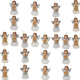 Angels Christmas Tree Ornaments - Set of 24 - Angels with White Dresses and Silver Wings - Holding Hearts, Stars, Books & Psalms - Measure 1.25" H