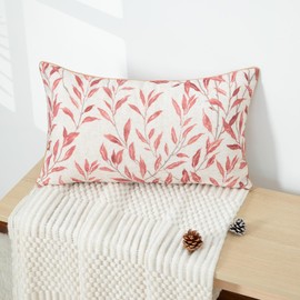 VOGOL 1 Piece Decorative Lumbar Throw Pillow Cover, 12 x 20 Inch Country Rustic Pink Leaves Pattern Throw Pillowcase, Square Cushion Cover for Living Room Couch Chair