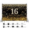 Sweet 16th Gold Happy Birthday Backdrop Black and Gold Birthday