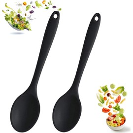 Cucharas De Silicona Para Cocinar, 2 Unidades En Negro, Cucharones De Cocina Resistentes Al Calor, Diseño Ergonómico Para Hornear Y Postres, Medidas 27.5 Cm * 5.8 Cm, Ideal Para Acampar Y Uso Diario