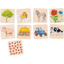 goki 56300 - Memo In the Country - 32-Piece Tile Game with Farm Motifs in Wooden Box