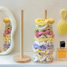 2 Pcs Scrunchie Holder Stand Hair Tie Organizer Hair Accessories Organizer Vertical 15-20 Scrunchies Holder Space-Saving Jewelry Scrunchy Holder for Girls Women, Bathroom Bedroom Decor (Wooden)