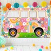 Lecheme Hippie Party Decorations Groovy Bus Banner 60s Daisy Backdrop