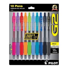 Pilot G2 Premium Retractable Gel-Ink Rolling Ball Pens, Bold (1.0 mm), Assorted, 10/Pk (15232)