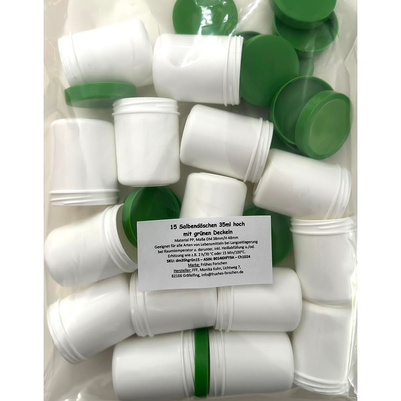 15 Containers Containers Ointment Cream/Ointment Kruke 35ml Capacity, with Green
