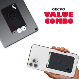 Phone Card Holder with Phone Ring, Gecko Ring Wallets Combine a Finger Grip, Phone Ring Stand & Credit Card Sleeve Stick On Universal to Any Cell Phone (2 Pack - White & Black Logos)