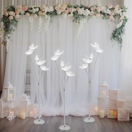 3PCS Wedding Butterfly Floor Lamp with 5 Lighting Butterflies, Creative LED Butterfly Floor Lamp, Free Standing Decoration Lights for Wedding Party Events (Silver)