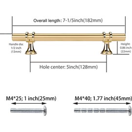 Haliwu 12 Pack Gold Cabinet Pulls 5 inch, Cabinet Handles Gold Pulls for Dresser and Drawer, Brushed Brass Drawer Handles Solid Barrel Dresser Knobs, Kitchen Hardware Knobs