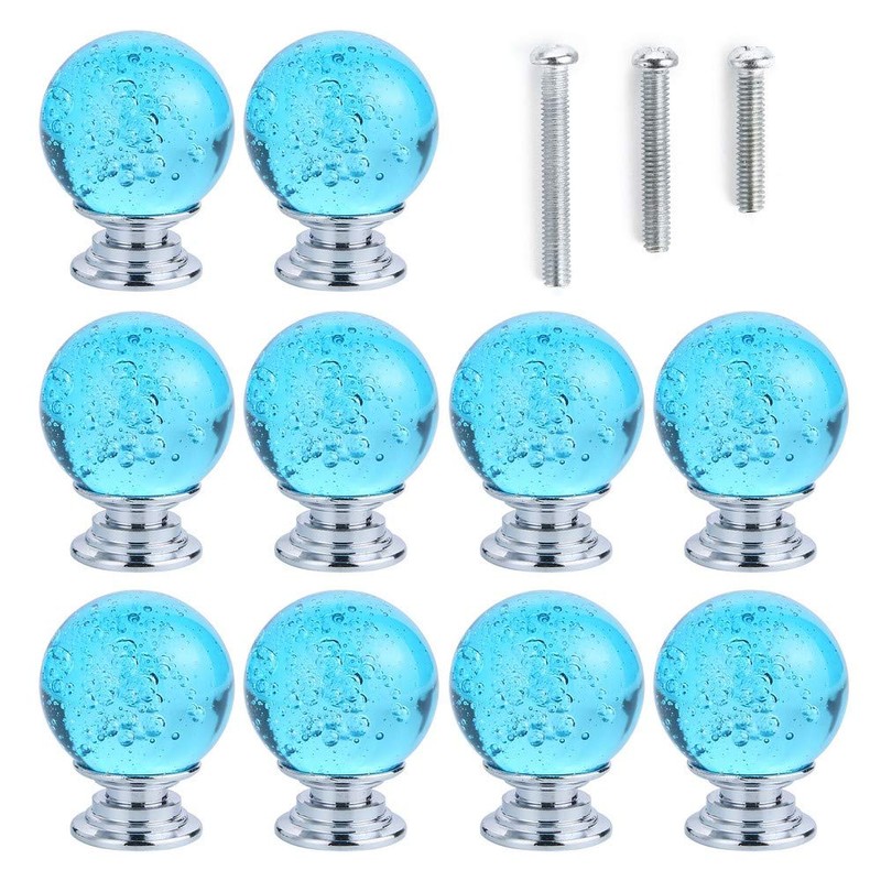 IEIK10 PCS Crystal Cabinet Knobs Azure Blue Round Glass Bubbles