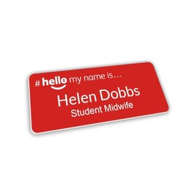 Customised Print Hello My Name is Badge Red/White 76 x 32 mm Doctor Student Doctor GP Healthcare Assistant Nurse Practitioner Clinical Medical