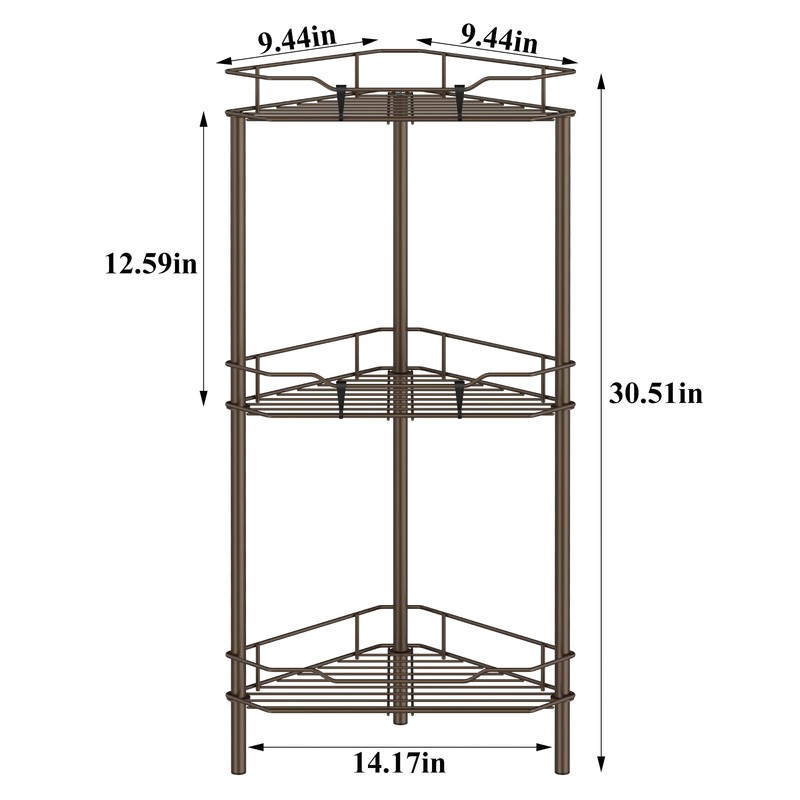 HuggieGems 3 Tier Floor Standing Corner Shower Caddy Organizer Shelf