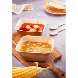 FOOGO Green 25 Disposable Palm Leaf Bowls, 5.5" (13cm) 19.4oz (550ml) Soup, Salad, Dessert Bowls, Deep Square, Sturdy Party and Wedding Bowls