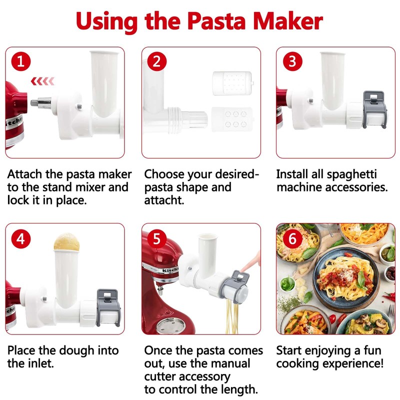 6-in-1 Pasta Maker Attachment Compatible with KitchenAid Stand Mixer, Pasta
