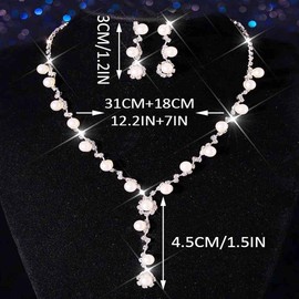 Unicra Rhinestone Jewellery Set Wedding Necklace Earrings Sets Silver Flower Pearl Evening Necklaces for Women and Bridesmaid, Gemstone silver