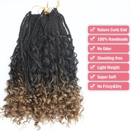 Goddess Crochet Braids Hair Extensions for Women 12 Inch 7 Packs 315g，#1B/27 Ombre Color Curly Boho Braids Crochet Hair