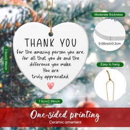Geiserailie Thank You Appreciation Gift Ornament Ceramic Hanging Christmas Heart Present Xmas Tree Decor for Women Staff Colleague Employee Coworkers Decoration