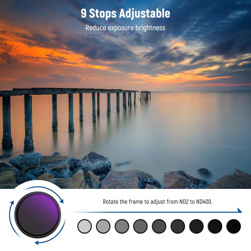 NEEWER 62mm ND2-400 (1-9 Stops) Variable ND Filter with Lens