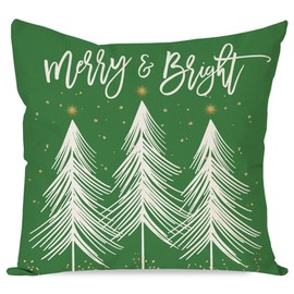 HERHOME Green Christmas Pillow Covers 18x18 Inch Merry and Bright Christmas Tree Decor Outdoor Christmas Decorations Xmas Winter Holiday Decorative Throw Pillow Case for Home Living Room Sofa Couch