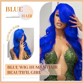 MIGURA Blue Lace Front Wig Human Hair 200 Density Body Wave 13x4 HD Lace Front Wigs Human Hair Pre Plucked Blue Human Hair Wig Colored Lace Frontal Wigs Human Hair Blue Wig Human Hair Lace Wig 22 Inch