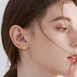 Duck Earrings Sterling Silver Gold Duck Stud Earrings Animal Duck Jewellery for Women
