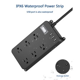 Jgstkcity Outdoor Power Strip Weatherproof with USB,Waterproof Surge Protector,3 USB Ports, 6 Outlets,Multi Plug Electrical Outlet for Camping,Garden,Home Office Patio Porch,etc,15FT Cord,Flat Plug