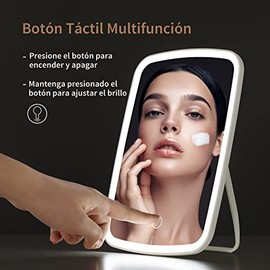 DASKING Espejo Maquillaje, Espejo Cosmético con Brillo LED Ajustable USB Portátil Recargable, Espejo Maquillaje con Luz 3 Modos, Espejo de Viaje      