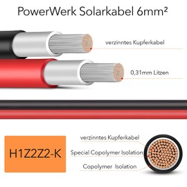 PowerWerk - Solar Cable 6 mm² Red - 5 m - UV-Resistant, Flexible, Photovoltaic, PV Cable, Solar Connection Cable for Solar Panel, Inverter & Charge Controller (Red, 5 m)