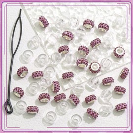 VENOFEN 50PCS Rhinestone Hair Beads Purple European Beads Dreadlock Hair Jewelry Clear Pony Bead Loc Accessories Braids Decoration for Women and Girls