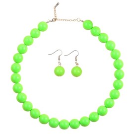 MMIUAEG Neon Color Beaded Choker Necklace for Women Multicolored Beads Earrings Necklace Jewelry Set Colorful 80s 90s Boho Party Accessories Decor-Green
