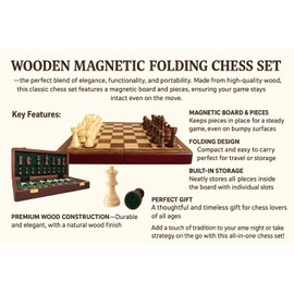 Chess Set - Magnetic Chess Set – Wooden Folding Chess Board with Built-In Storage, Portable Travel Chess Game with Magnetic Pieces (12 inch)