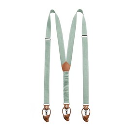 LINILI Leinen Hosentr√§ger mit Leder f√ºr Herren, Y-Form und 3cm breite, Verstellbar, Universal, Helles Salbeigr√ºn