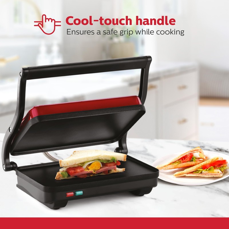 Holstein Housewares 2-Slice Electric Griddle, Non-Stick Sandwich Maker with Adjustable
