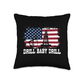 America For Trump 2024 Novelty Apparel American Flag Oilrig Trump Baby Drill Throw Pillow, 16x16, Multicolor