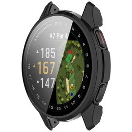 Fit for Garmin Approach S50 Screen Protector Case,Hard PC Plated Bumper Cover Full Coverage Protective Cases Frame Tempered Glass Case for Garmin Approach S50 Smartwatch (Black)