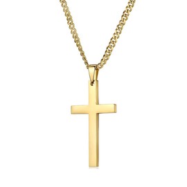RIVETING JEWELRY 24K Gold Chain Style Cross Pendant Necklace Solid Plated Clasp for Men,Women, Thin for Charms Miami Cuban Link Diamond Cut
