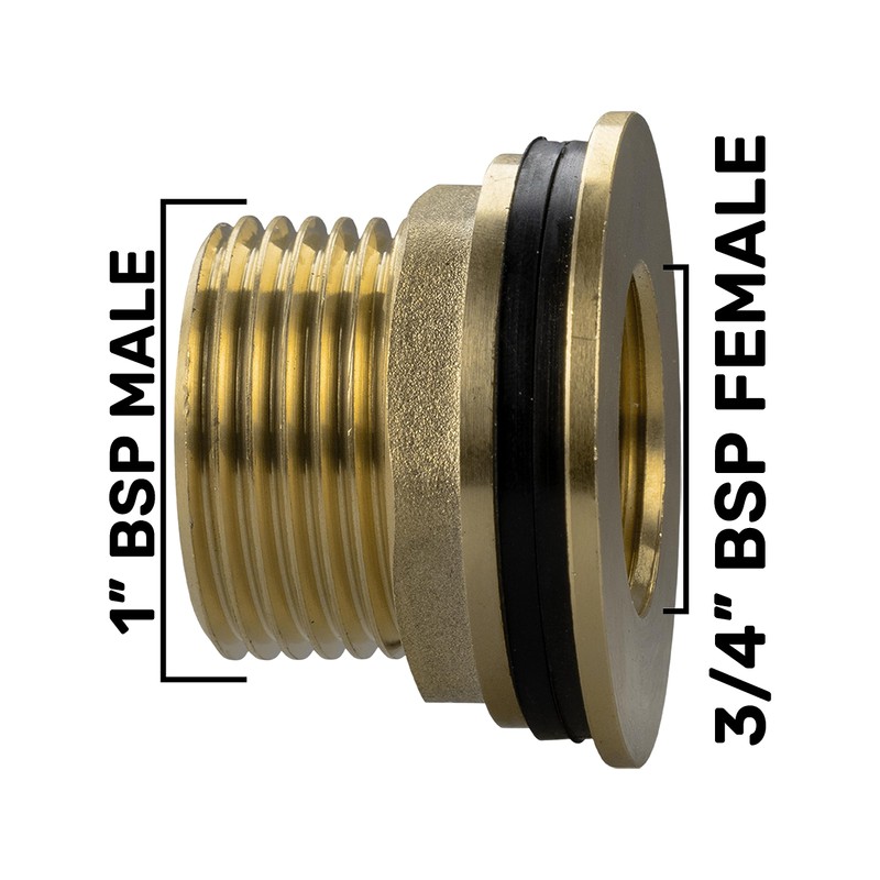 Solid brass water butt/rain barrel/tank threaded outlet adaptor/connector with 2