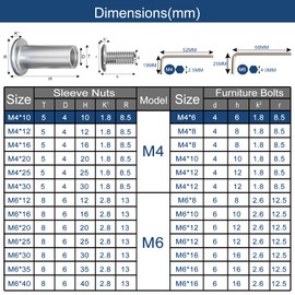 ddckj 21 Pcs Cabinet Connectors M4 (Barrel Nuts M4x10 Mm Furniture Bolts M4x6 Mm) 304 Stainless Steel Inter Screws with Allen Wrench for Furniture,Cabinet,Bookcases,Chair,Wood Boards