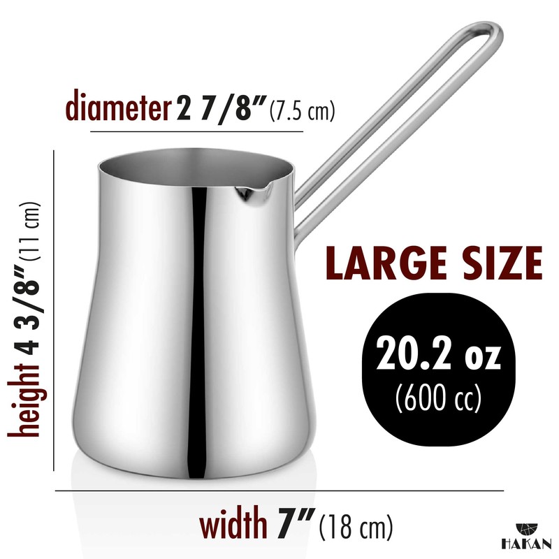 Hakan Topkapı Stainless Steel Turkish Coffee Pot, 20.2 Oz, 600