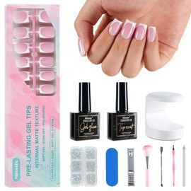 Misssix Uñas francesas a presión, 150 unidades, cortas y cuadradas, uñas postizas de gel suaves en rosa y blanco, kit de inicio X-BASIC para manicura,