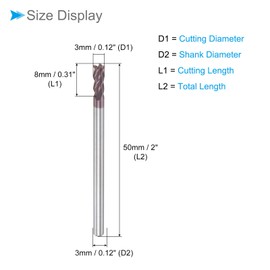 CoCud Square Nose End Mill, 3mm x 8mm Cutting 3mm Shank, AlTiN Coated M30 Micro Grain Carbide 4 Flutes CNC Router Bits - (Applications: for Milling Stainless Steel Hardened Steel)