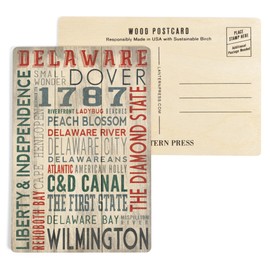 Delaware, Rustic Typography, V2 (4x6 Birch Wood Postcards, 2-Pack Stationary, Rustic Home Wall Decor)