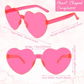 BOUBONI 14/28 Pack Heart Shaped Sunglasses for Women Rimless Heart Party Glasses Bulk Colored Love Sunglasses for Party (14, Rose Red)