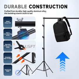 YSKE 10x8.5ft Adjustable Backdrop Stand Kit - Portable Photo Background Support System for Photography, Weddings, Parties, Projector Screens, Banner Displays