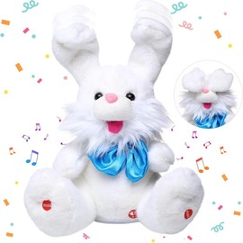 Children's Day Gift Talking Bunny Repeats What You Say Peek-A-Boo Toy - Soft Plush 11.8 Inches with Volume Adjustable, Singing Features & Interactive Buttons:_White