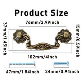 bociloy 2PCS Vintage Drop Bail Pull Handles, 3 Inch Hole Centers Zinc Alloy Cabinet Hardware, Antique Brass Dresser Drawer Pulls for Furniture Cupboard Wardrobe Kitchen Door