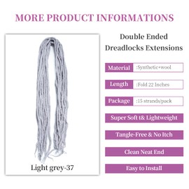 Shinon Dreadlocks Extension 22 Inch Double Ended Dreadlocks Extensions Dreads for Braiding 15 Strands Light Grey 37 Handmade Wool Hip-Hop Reggae Braid In Dreads Dreadlock Extensions for Women