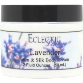 Eclectic Lady Lavender Satin and Silk Cream, Body Cream, Body Lotion, 2 oz - Shea Butter, Aloe, Silk Amino Acids, Vitamin E, Phthalate-Free, Handcrafted in USA - Perfect For Women