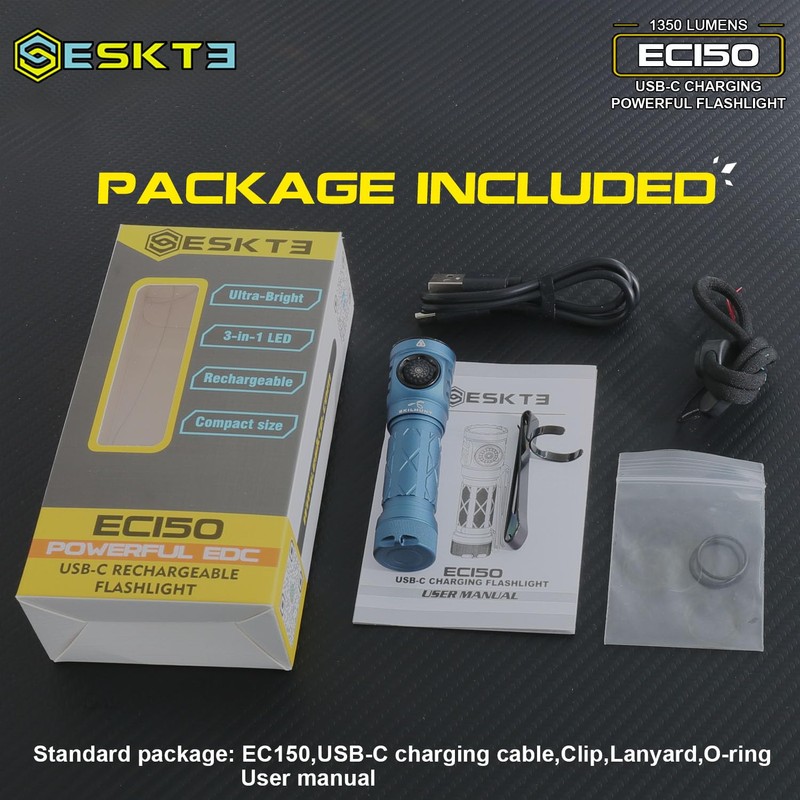 SKILHUNT EC150 USB-C Rechargeable Pocket Flashlight Compact Mini LED Torch