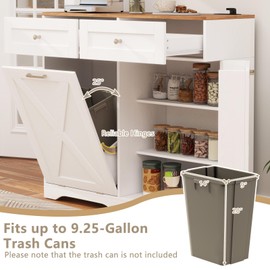 Giantex Tilt Out Trash Can Cabinet 9.25 Gallon, Kitchen Island with Power Outlet, 2 Drawers, Adjustable Shelves, Hidden Storage Garbage Bin Cabinet for Laundry Room Dining Room (White+Walnut)