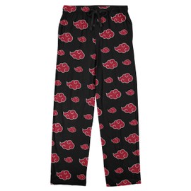 Bioworld Naruto Shippuden Akatsuki Cloud Symbol AOP Men's Black Sleep Pajama Pants-Large